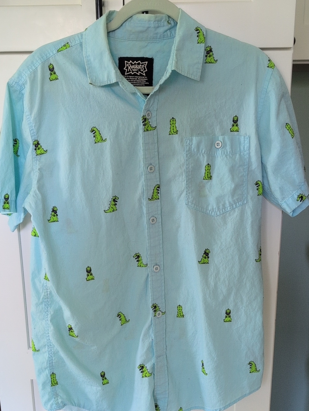 Nickelodeon Rugrats Licensed Short-Sleeve Button-Up Shirt with Reptar